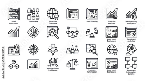 Business analytics and strategic planning icons