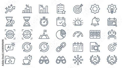 Business growth analytics and strategic planning icon collection