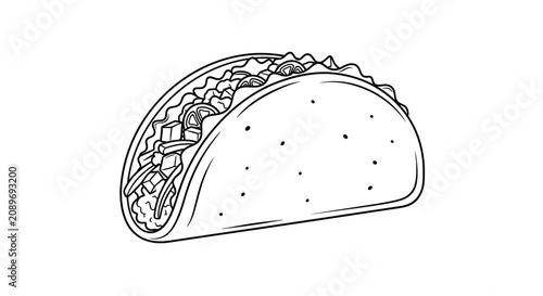 Photos Line art taco illustration with visible fillings on a white background