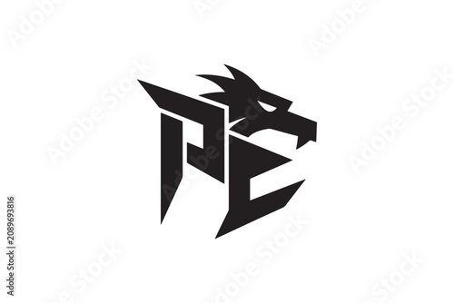 Modern pe logo design featuring a fierce dragon head emblem