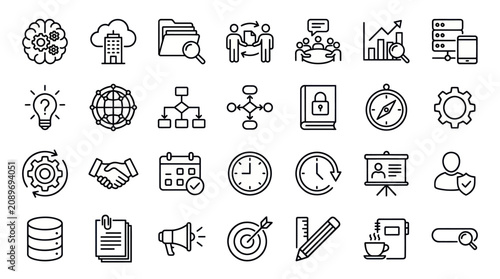 Business management and strategic planning icon set.