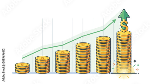 Financial Growth Chart with Stacked Coins and Upward Arrow