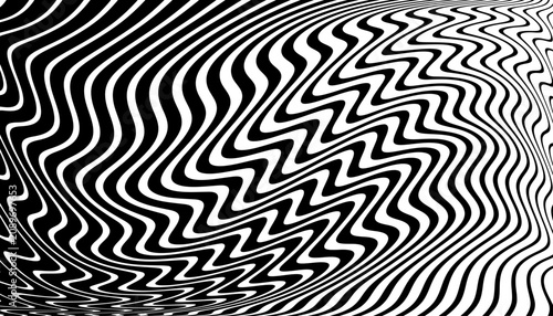Black and White Wavy Lines Pattern with Movement Illusion Effect. Abstract Te...