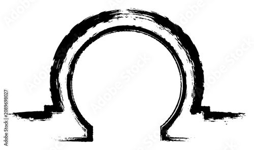 Konstfotografi Circular moon gate archway inspired by traditional Chinese architecture in black
