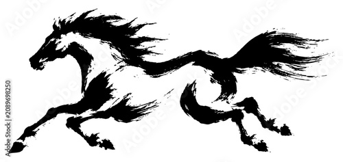 Schilderij op canvas Galloping horse silhouette in dynamic expressive ink brush stroke style