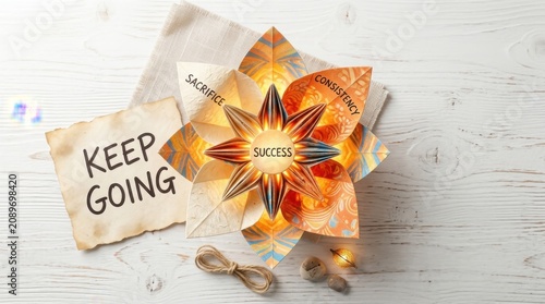 Origami flower with success and growth words