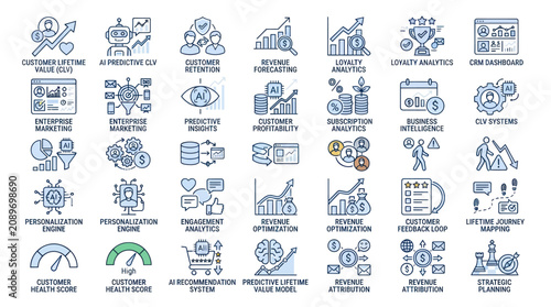 Customer experience and strategy optimization icon set.