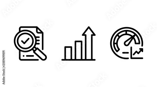Seo performance metrics and website speed optimization icons with performance optimization analytics monitoring increase business analysis diagnostic progress management strategy responsive