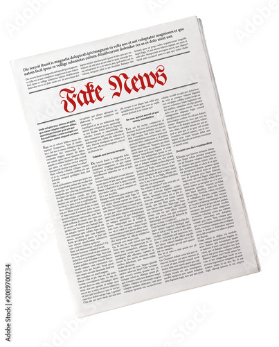 Fake newspaper reporting fake news. Fake Lorem ipsum text, isolated on white