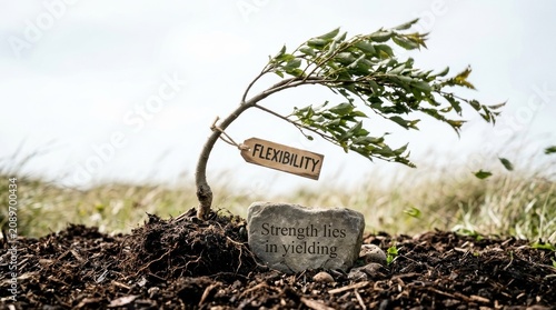 Small tree bends with a flexibility tag and strength quote