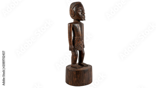Принти на полотні Traditional primitive wooden carved human figurine sculpture artifact isolated o