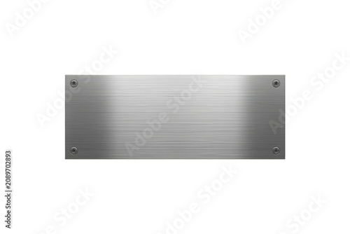 Stainless steel metal plate with screws blank background, brushed chrome plaque texture for industrial design, transparent png