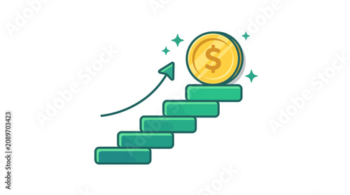 Financial Growth Steps Upward with Coin and Arrow Icon