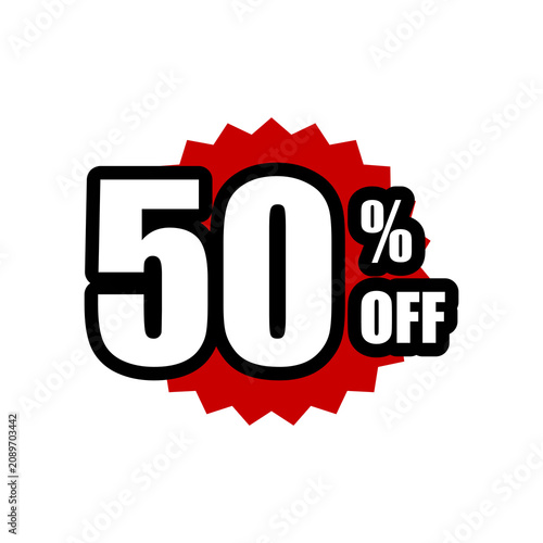 50% Off Discount Badge Vector with Red Promotional Sale Burst Label