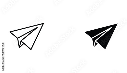 Black and white paper airplane icon set