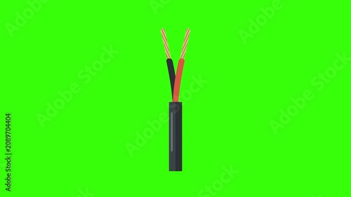 Electrical cable wire under high voltage on green screen background