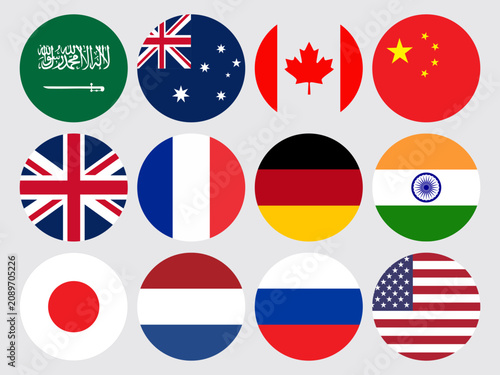 Major country flags vector elements bundle including USA UK Canada and China