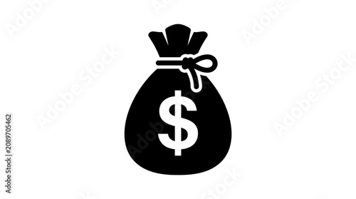 Money Bag Icon with Dollar Sign - Black and White Financial Symbol