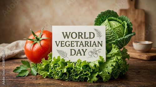Fresh Healthy Vegetables Arrangement Celebrating World Vegetarian Day on Rustic Wooden Table