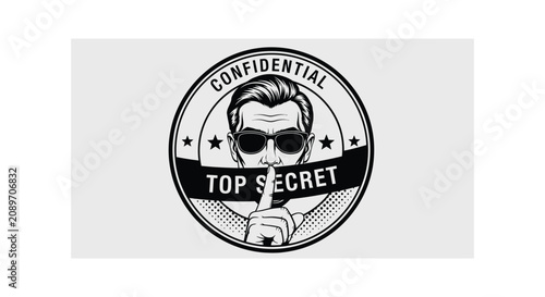 Man with finger to lips in secret badge