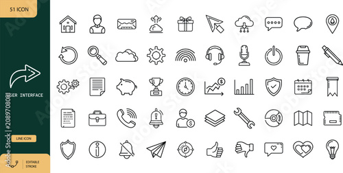User Interface Line Icons Set, Web Navigation UI UX and App Design Outline Symbols. Vector Illustration.
