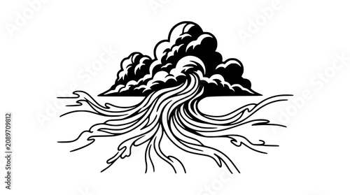 Photos Abstract Tree Roots and Clouds Line Art Logo