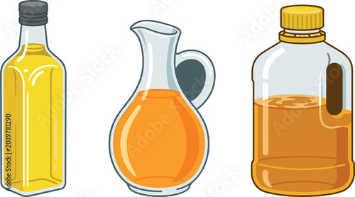 Tableau sur toile Cooking Oil and Liquid Condiment Containers Vector Illustration Set Featuring Sl