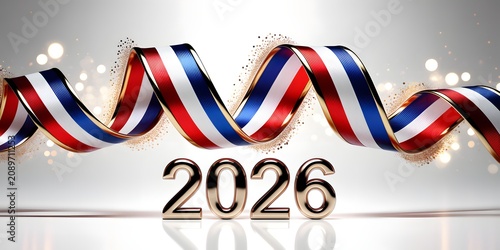 Twisting and Intertwining French Tricolor Ribbons Celebrating New Year 2026 in Elegant Style