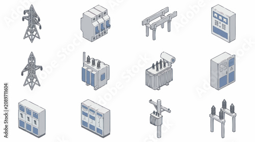Tableau sur toile Isometric Industrial Technology and Infrastructure Icons Set.