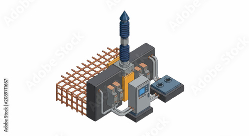 Konstfotografi Isometric view of industrial server rack with cooling system.