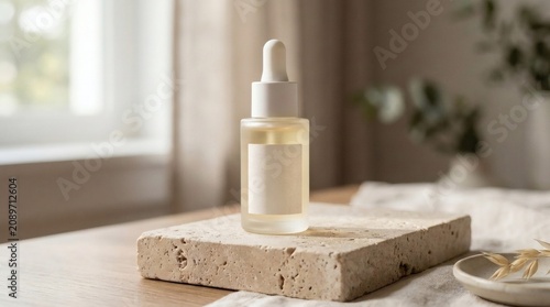 A woman's hand reaches for a growth graph on a bottle in a serene indoor setting with natural light.