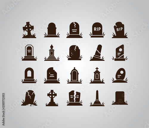 Fotografie Gravestone silhouettes with foliage dark vector illustration
