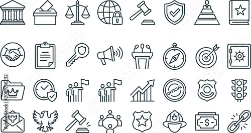 Foto Law government justice legal system policy line icon set for court authority pol