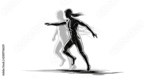Transformation from Overweight to Muscular Fit Man Conceptual Illustration