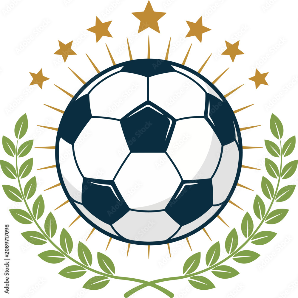 Fototapeta premium Soccer ball with laurel wreath and stars vector illustration symbolizing victory and sports achievement