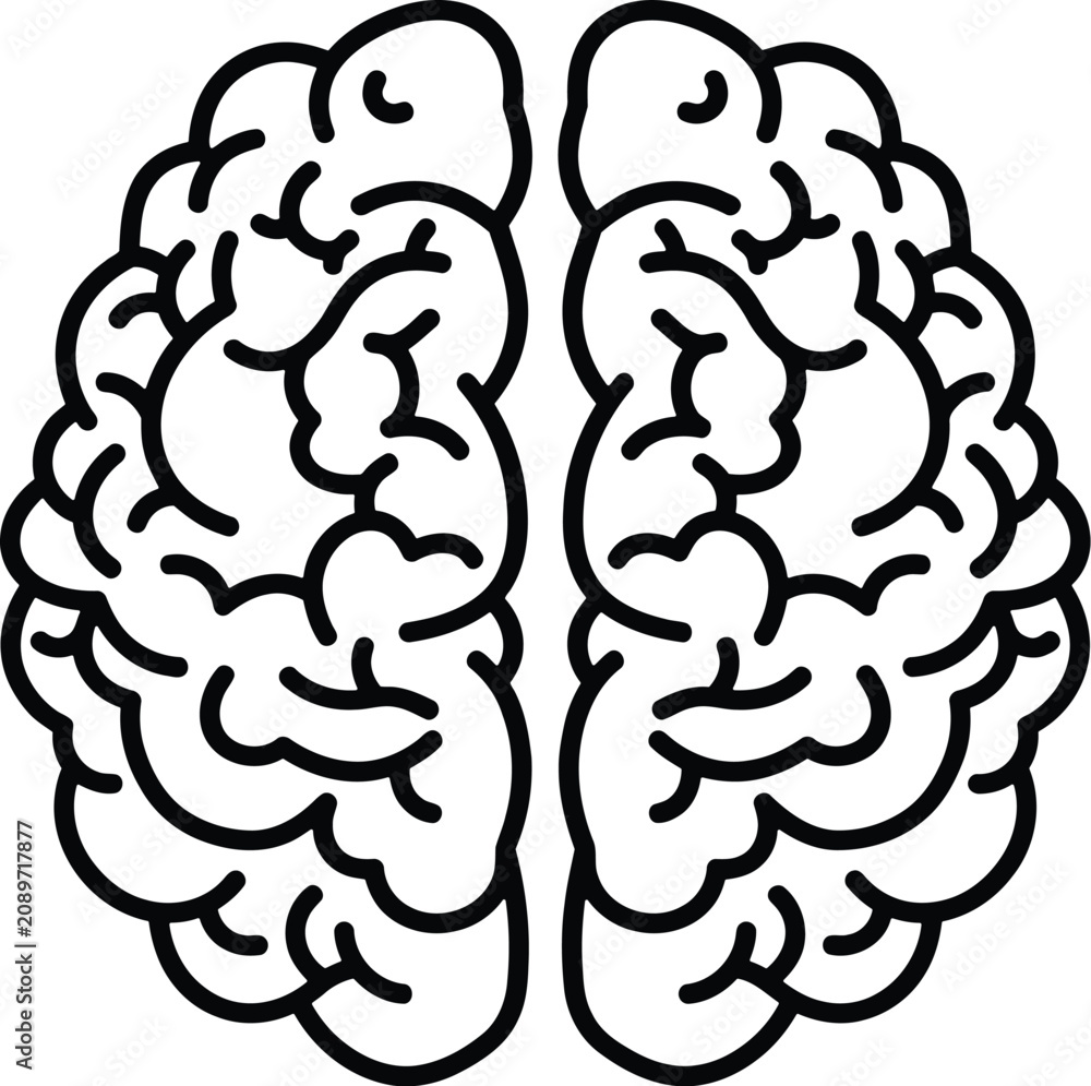 Obraz premium Simple black and white vector illustration of a human brain showing complex anatomical structure design elements