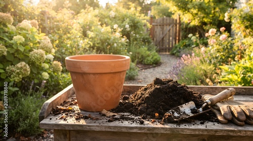 Fresh Garden Soil with Empty Plant Pot Ready for Planting