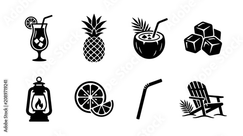 Konstfotografi Summer Vacation Icon Set Tropical Drinks.