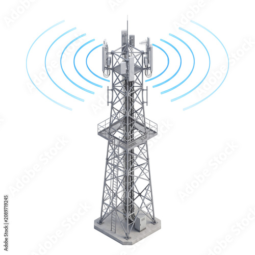 Canvas Print Telecommunication tower broadcasting radio waves for wireless network concept