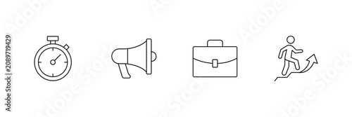 Foto Business development icon set featuring stopwatch megaphone briefcase and climbing person outline vector illustration