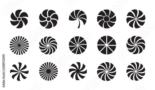 Cuadro en lienzo Set of various spiral fan blades and round turbine vents icons for industrial equipment