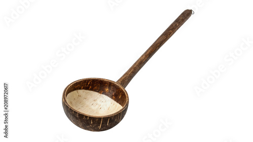 Fotografie Traditional manual wooden handle kitchen potato masher tool isolated on a transp