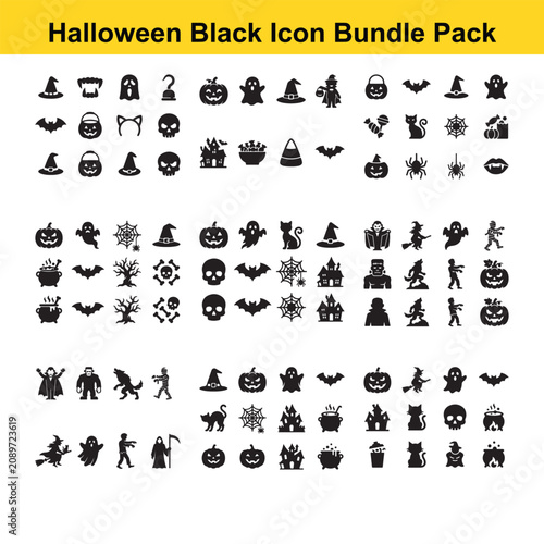 Halloween Themed Icons Set Featuring Classic Spooky Symbols And Characters