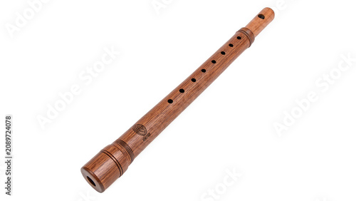 Tableau sur toile Traditional handmade carved wooden flute wind musical instrument isolated on a t