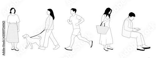 Fototapeta na wymiar Set of people in elevation view for use in architectural drawing