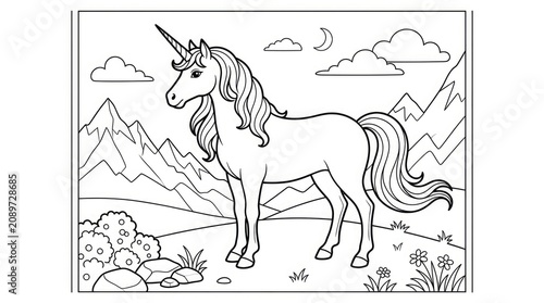 Unicorn colouring page detailed fantasy illustration for kids and adults printable activity