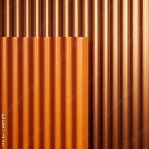 Abstract layered corrugated metal panels with vertical ripples in