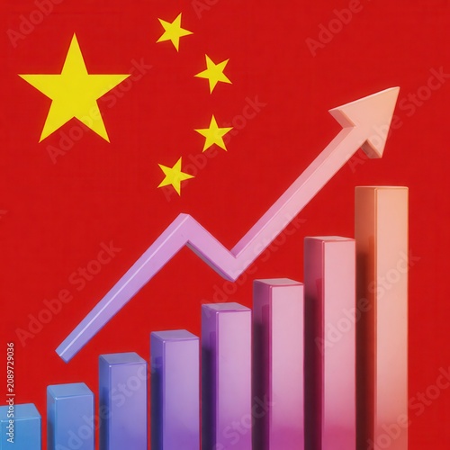 rising financial growth chart against chinese flag, economic success