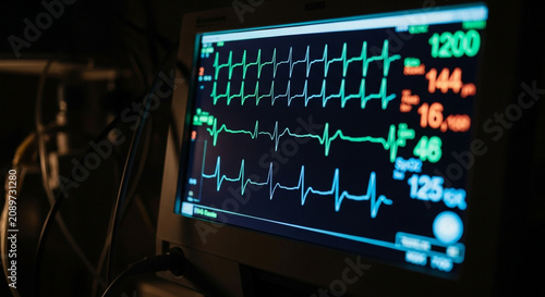 Heart Monitor ECG Display - Cardiac Care, Medical Emergency, Vital Signs