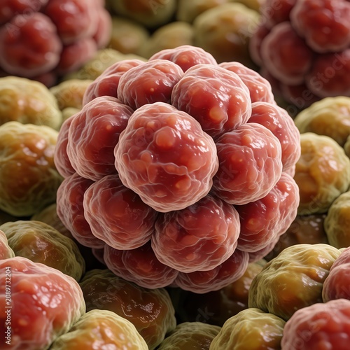 cluster of biological cells under a microscope, cellular growth